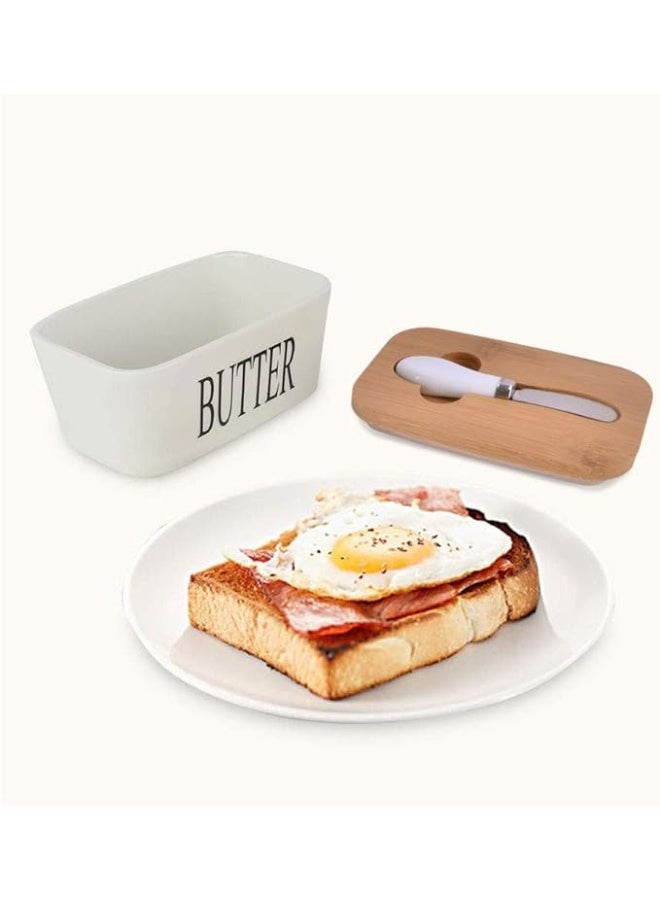 طبق زبدة بورسلين مع غطاء وسكين (500 مل)، وعاء كبير لحفظ الزبدة مع اغطية لسطح الطاولة من السيليكون عالي الجودة، امن للاستخدام في غسالة الصحون - Image 2